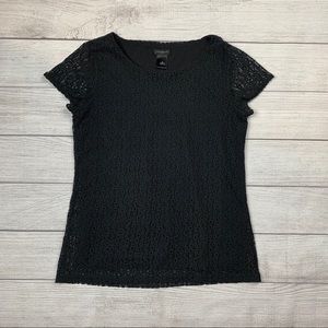 Ann Taylor Black Short Sleeve Eyelet Blouse